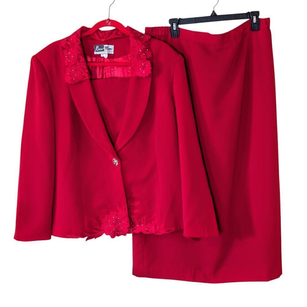 Ben Marc International Fancy Red Skirt Suit Set Plus Size 18 Jewel Button